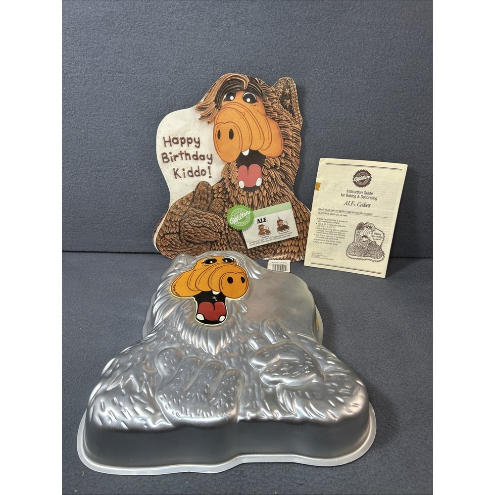 Vintage 1988 Wilton ALF Cake‎ Pan Happy Birthday Kiddo Aluminum W/ Face & Liner
